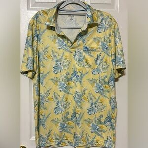 Izod Saltwater Men’s Tropical Polo Shirt Size L Yellow Blue Floral